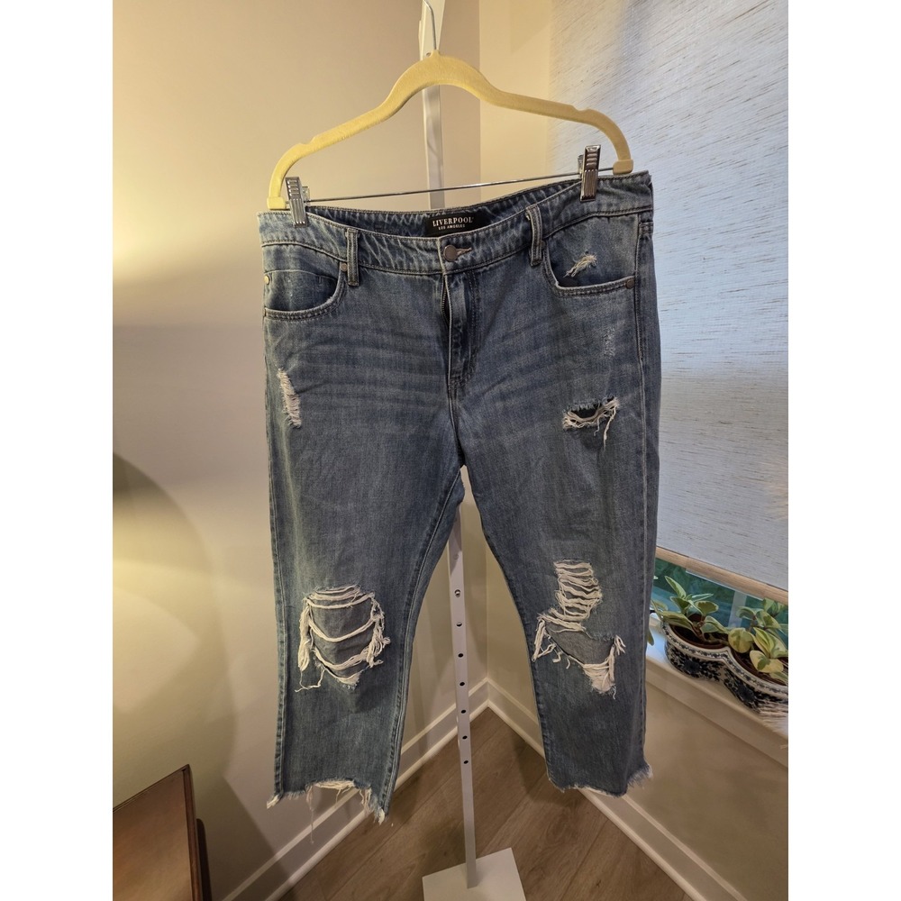 Liverpool Los Angeles Jeans Womens 12/36 Blue Straight Distressed - Picture 2 of 16